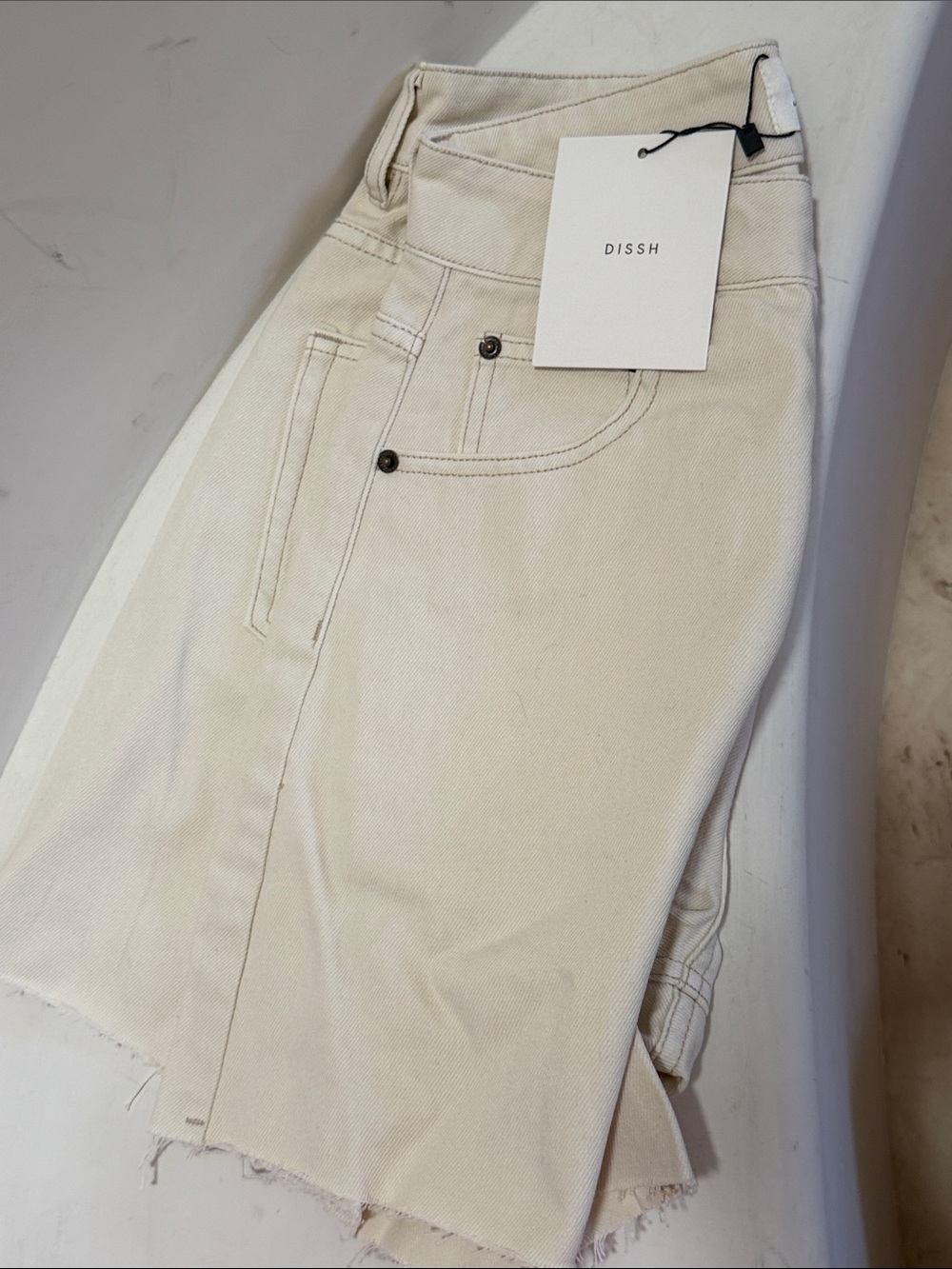 DISSH Off-White High-Rise Denim Shorts AU6 US2 EU34
